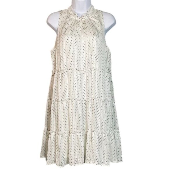 Sara Michelle Off-White Black Polka Dot Sleeveless Tiered Dress Flowy XL - Picture 1 of 8